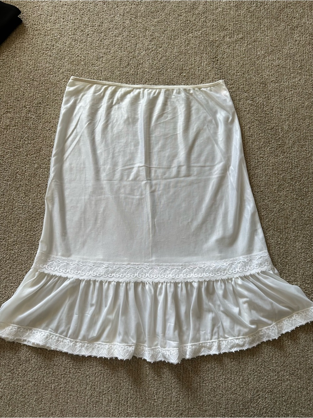 Vintage White Lace Slip Skirt | Satin Boho Coquette Aesthetic Midi Balletcore M